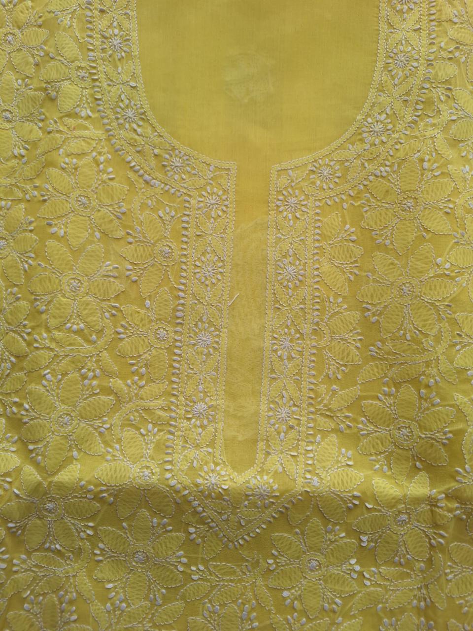 Mango Yellow Floral Chikanakri Kurta fabric