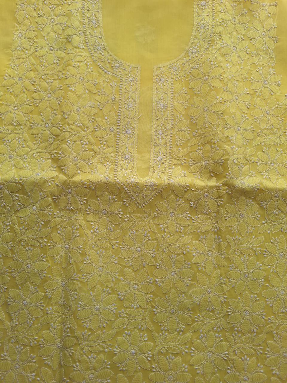 Mango Yellow Floral Chikanakri Kurta fabric