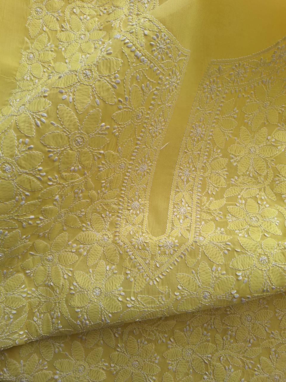 Mango Yellow Floral Chikanakri Kurta fabric
