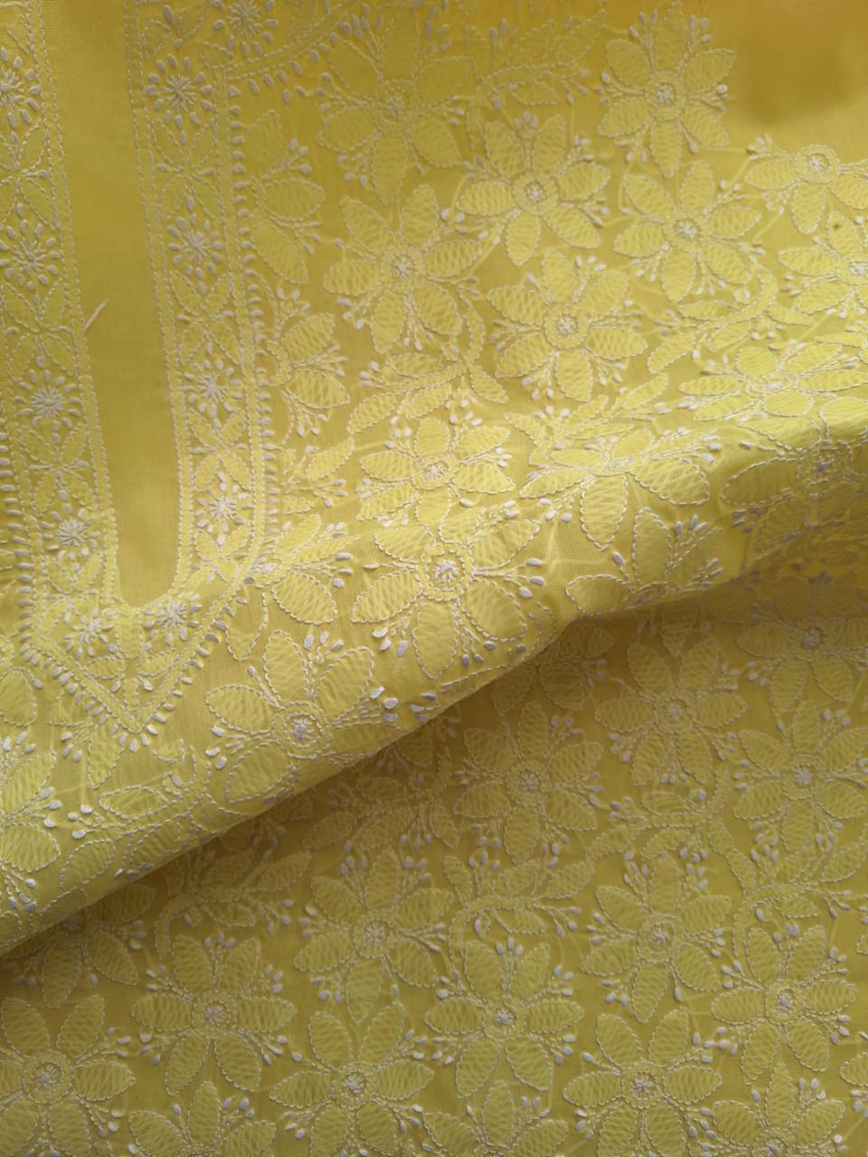 Mango Yellow Floral Chikanakri Kurta fabric