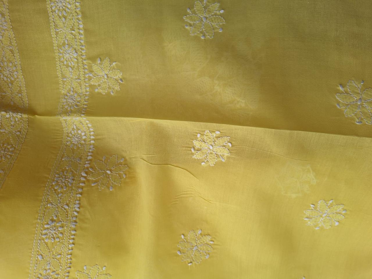 Mango Yellow Floral Chikanakri Kurta fabric