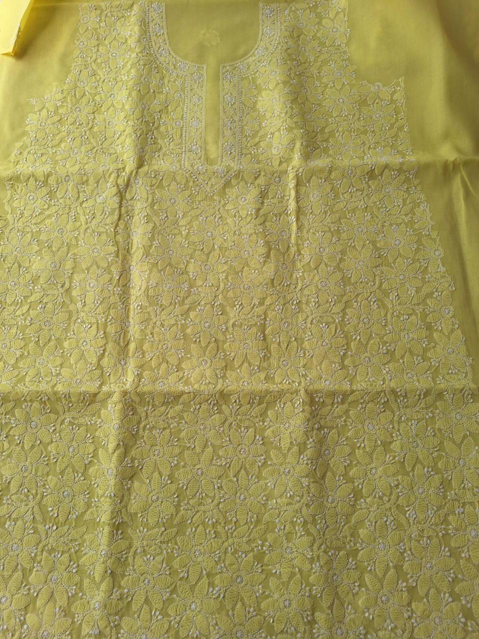 Mango Yellow Floral Chikanakri Kurta fabric