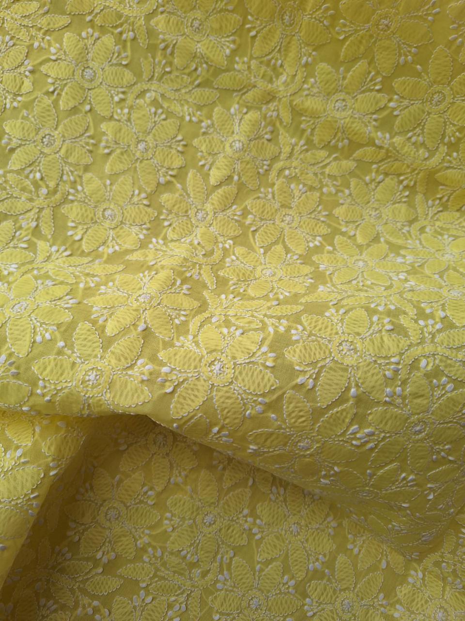 Mango Yellow Floral Chikanakri Kurta fabric