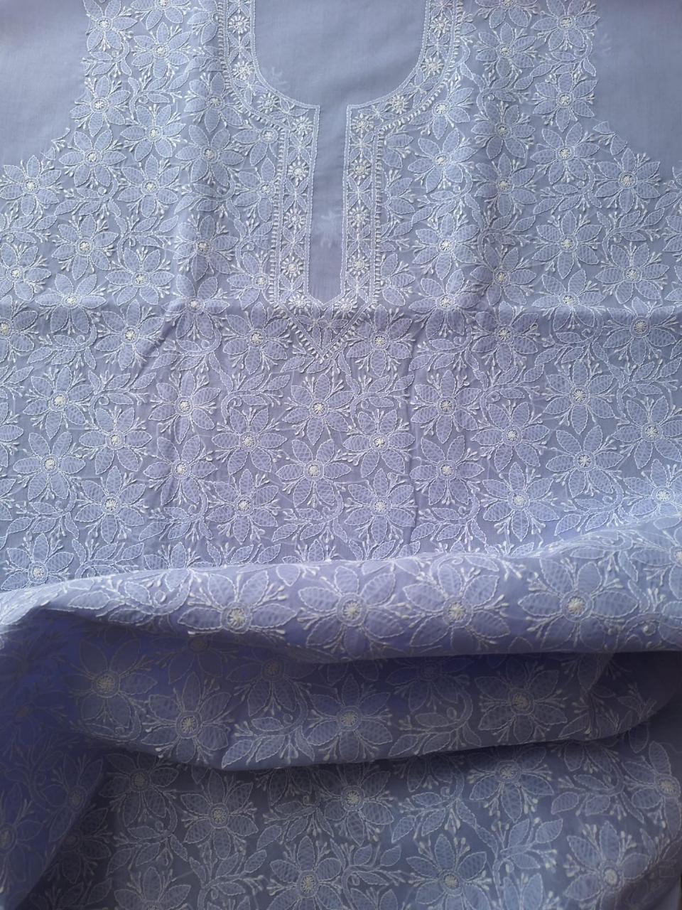 Lavender Cotton Floral Chikanakri Jaalwork Kurta