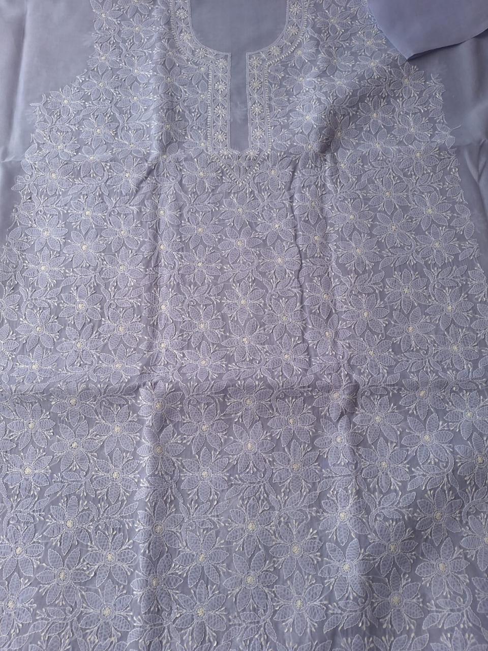 Lavender Cotton Floral Chikanakri Jaalwork Kurta