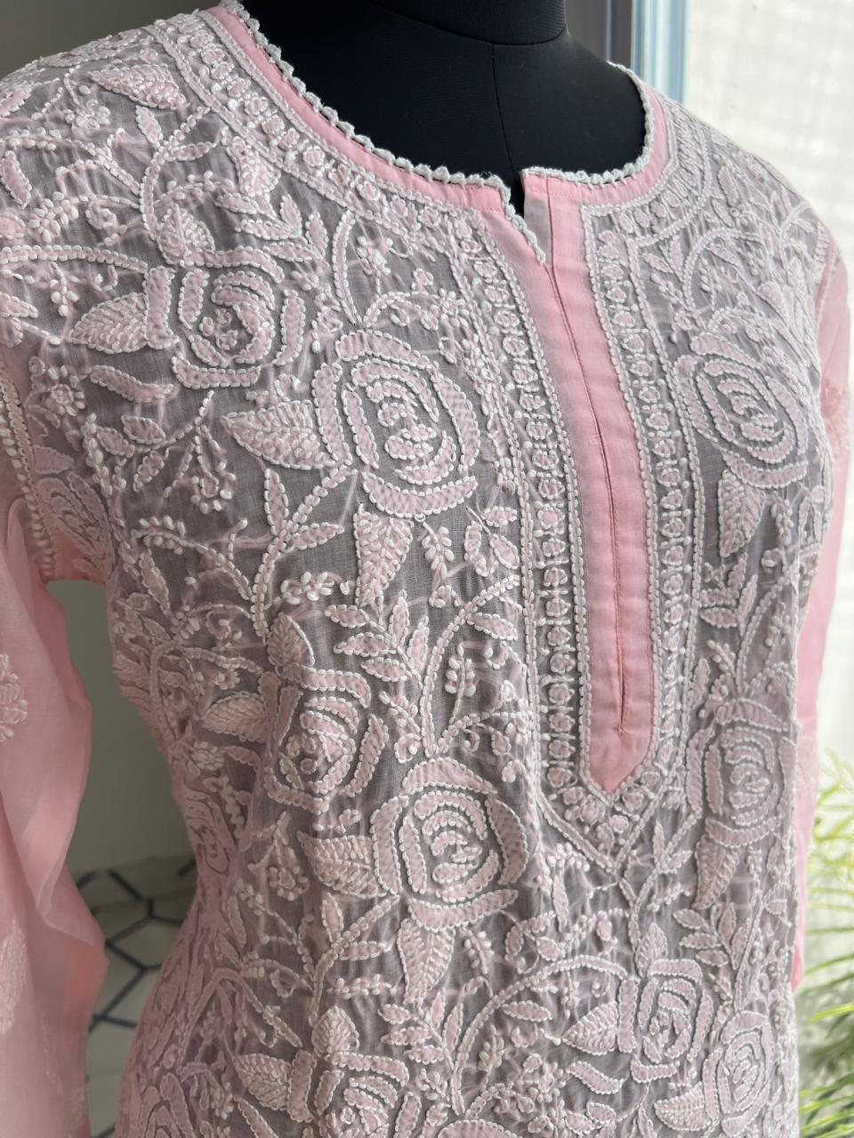 Pink Rose Jaal kurti