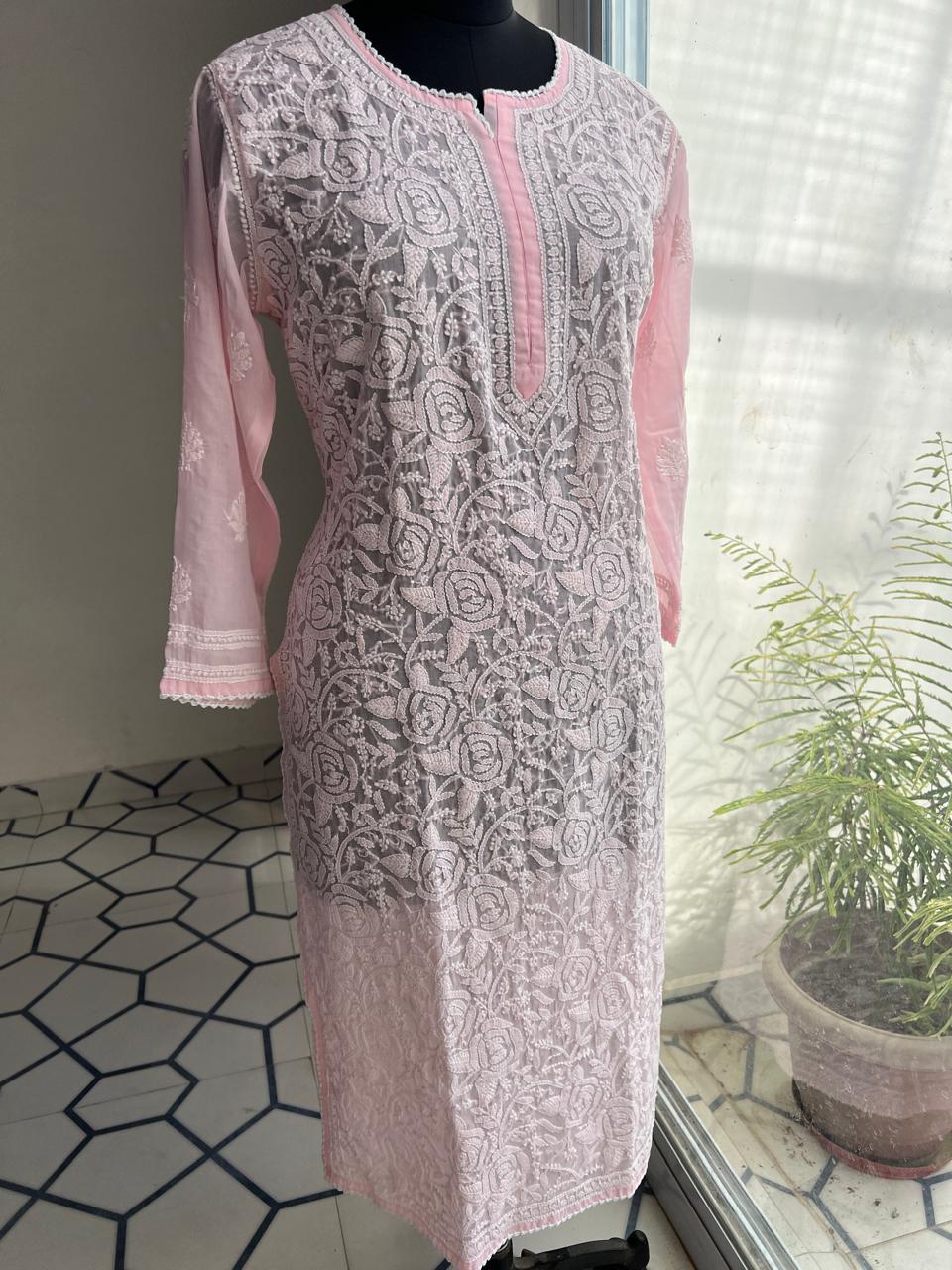 Pink Rose Jaal kurti