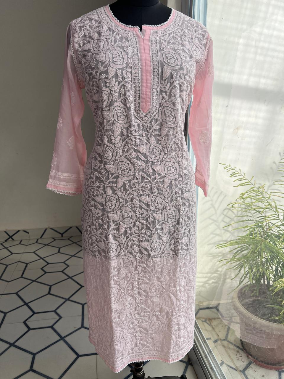 Pink Rose Jaal kurti