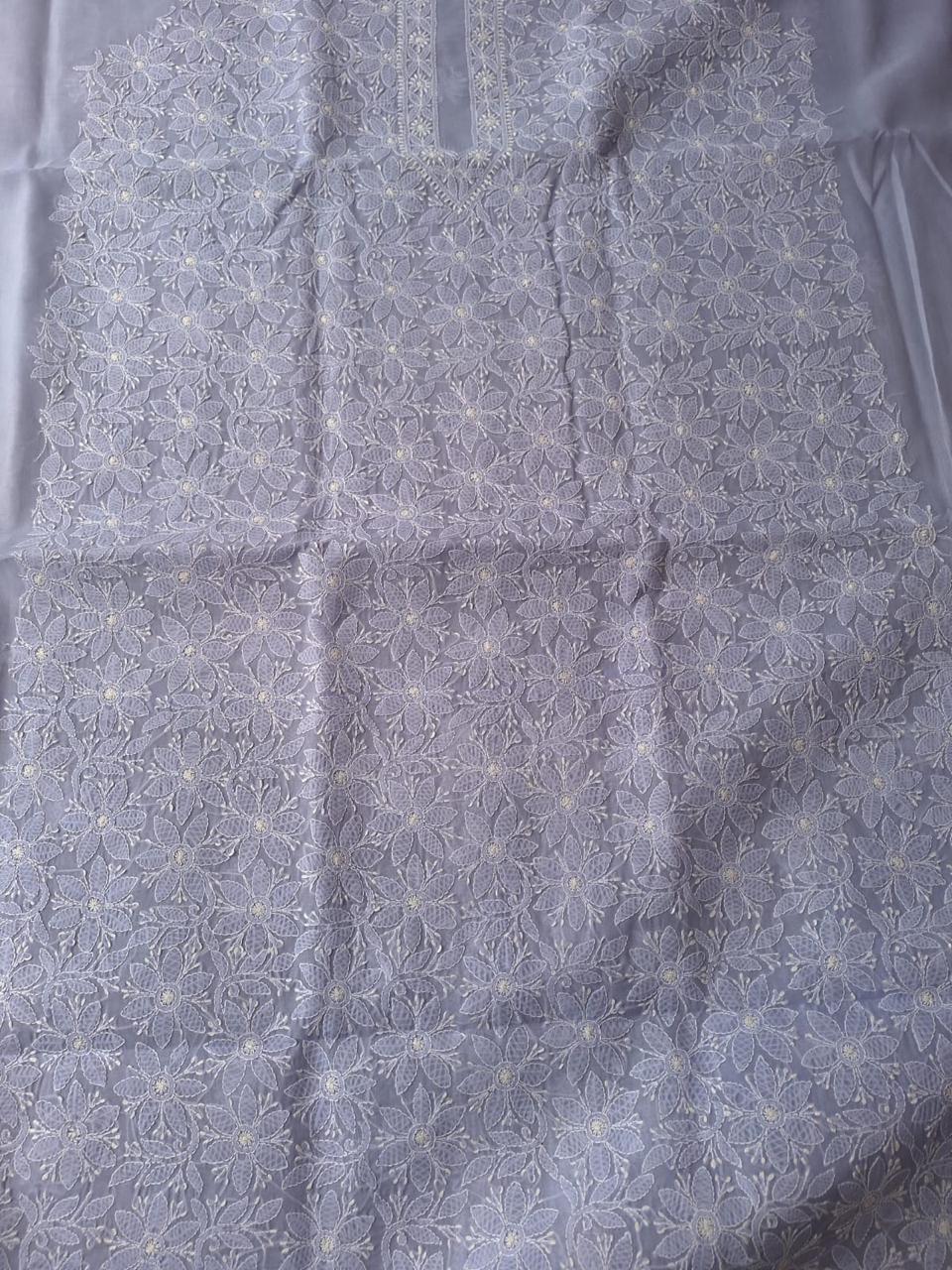 Lavender Cotton Floral Chikanakri Jaalwork Kurta