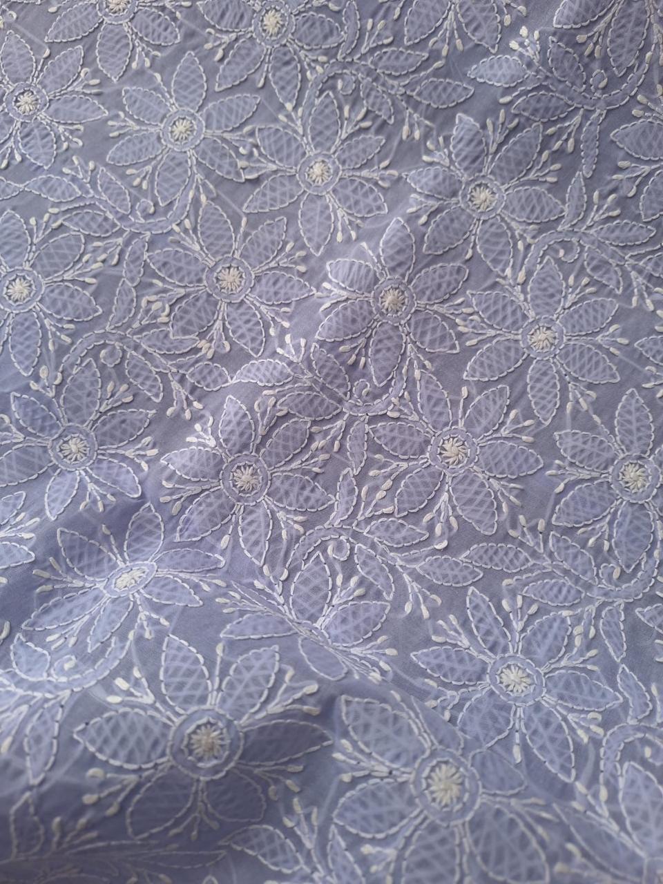Lavender Cotton Floral Chikanakri Jaalwork Kurta