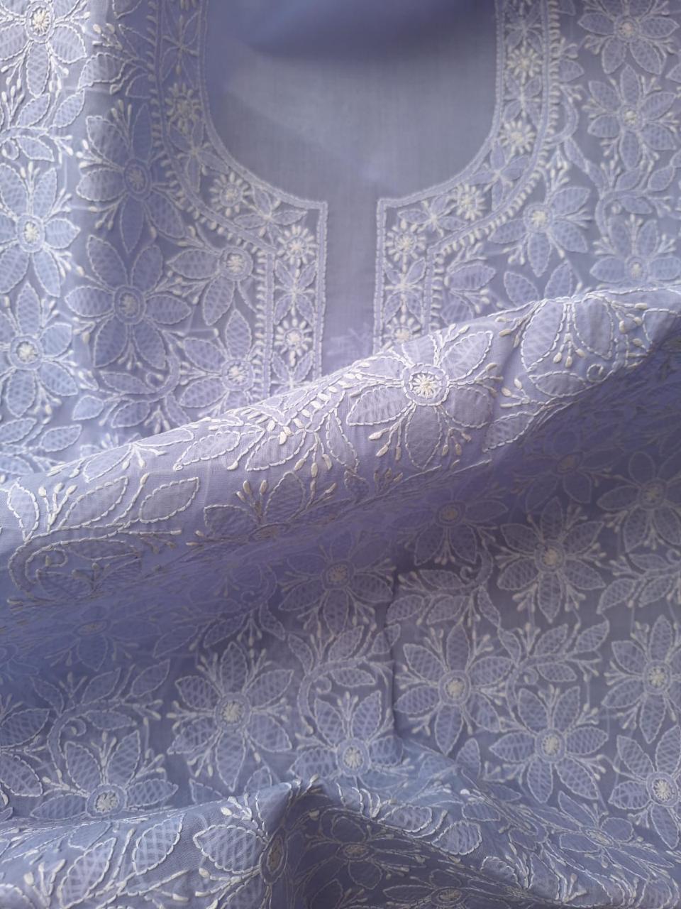 Lavender Cotton Floral Chikanakri Jaalwork Kurta