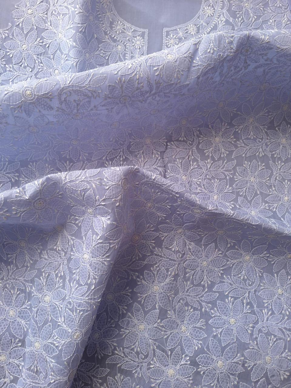 Lavender Cotton Floral Chikanakri Jaalwork Kurta