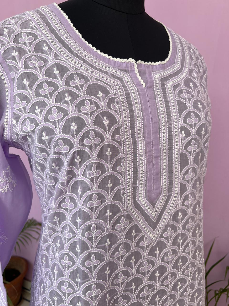 Lavender Cotton Jaalwork Kurta