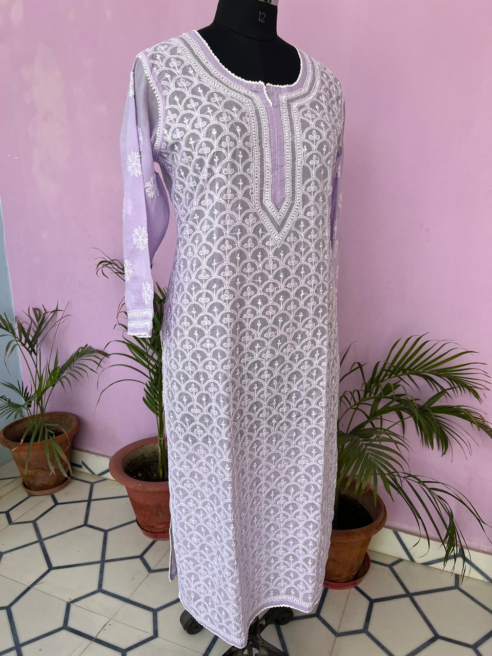 Lavender Cotton Jaalwork Kurta