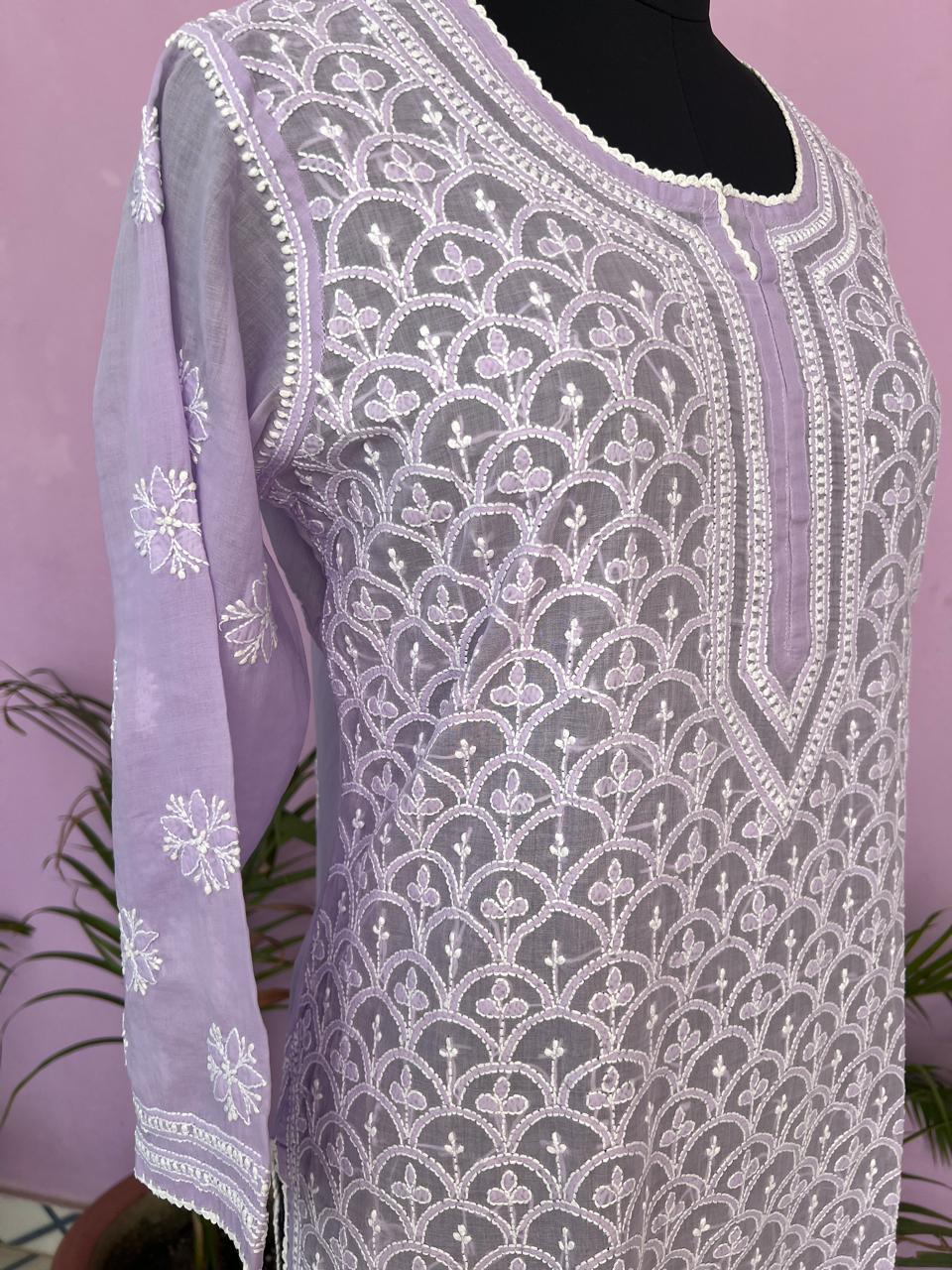 Lavender Cotton Jaalwork Kurta