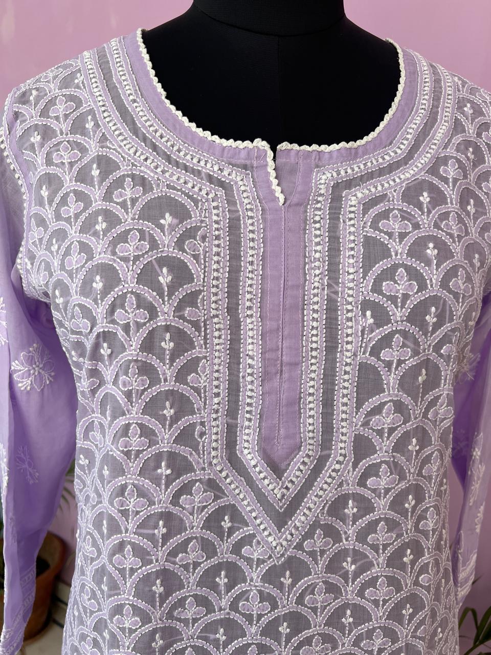 Lavender Cotton Jaalwork Kurta