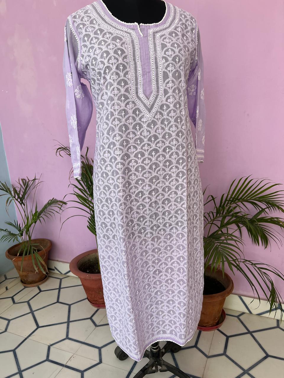 Lavender Cotton Jaalwork Kurta