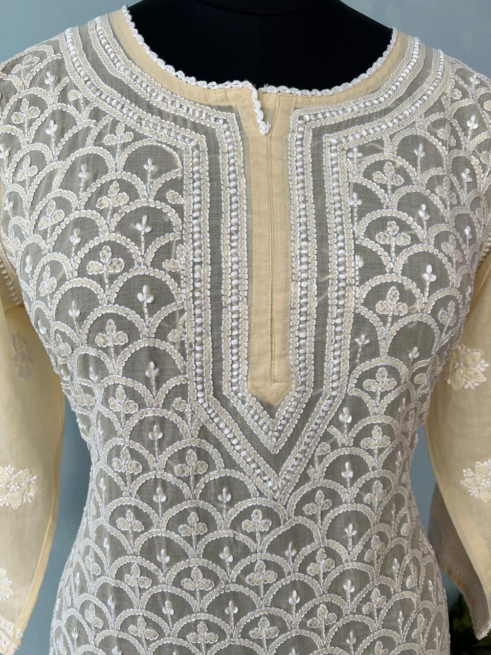 Light Beige Color soft cotton fish scale Ready to wear Kurti