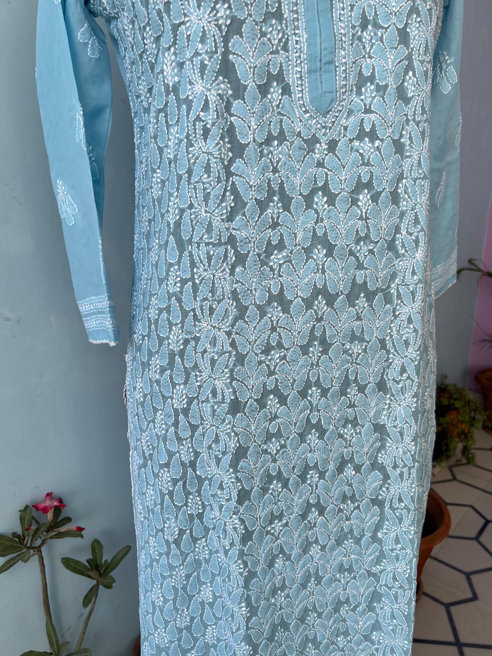 Blue Cotton Hand embroidered Kurti