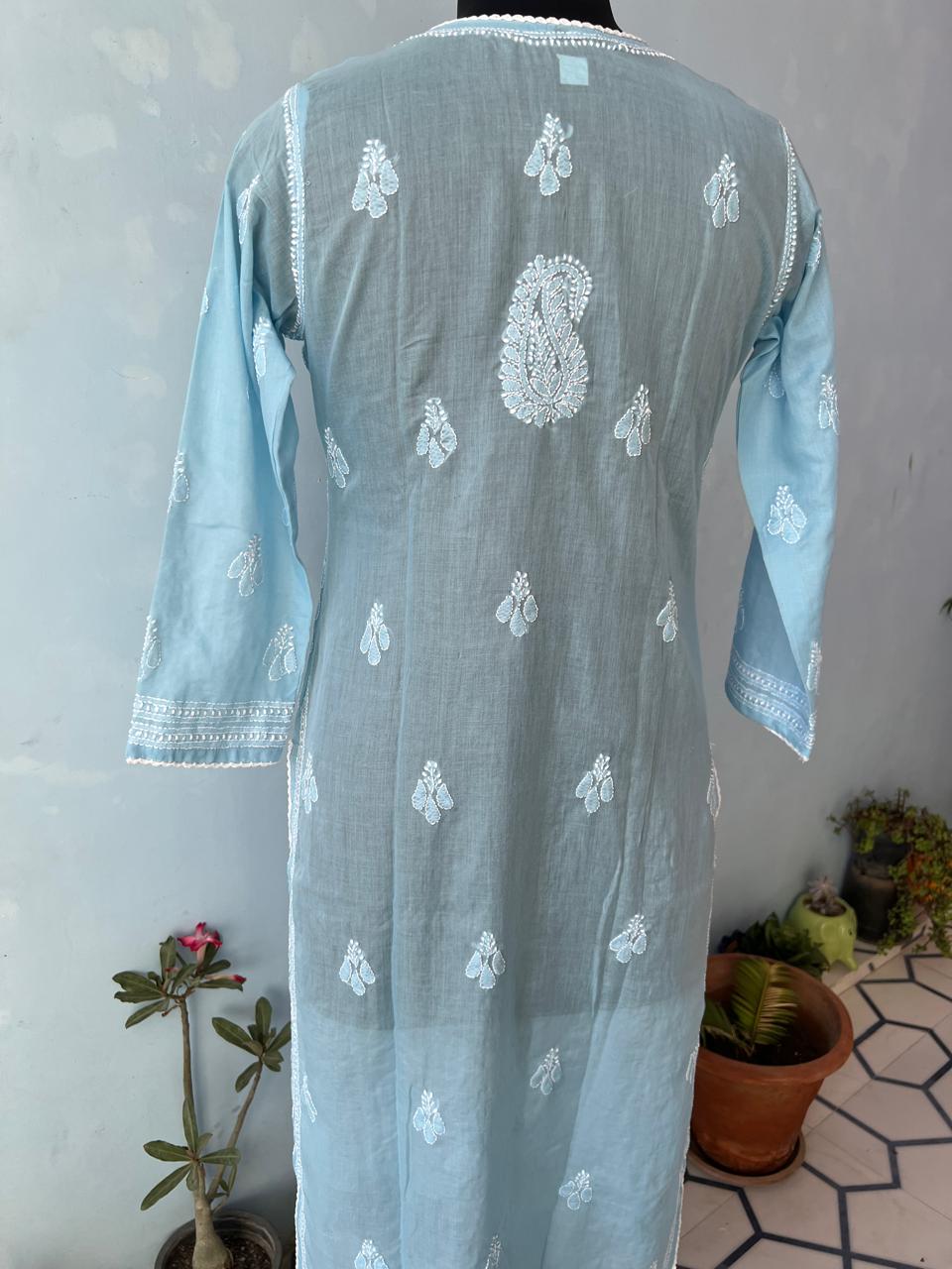 Blue Cotton Hand embroidered Kurti