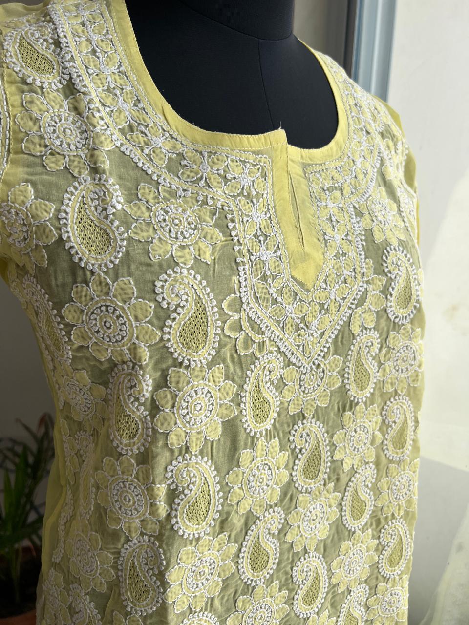 Lemon Yellow Kurta with Jaaliwork