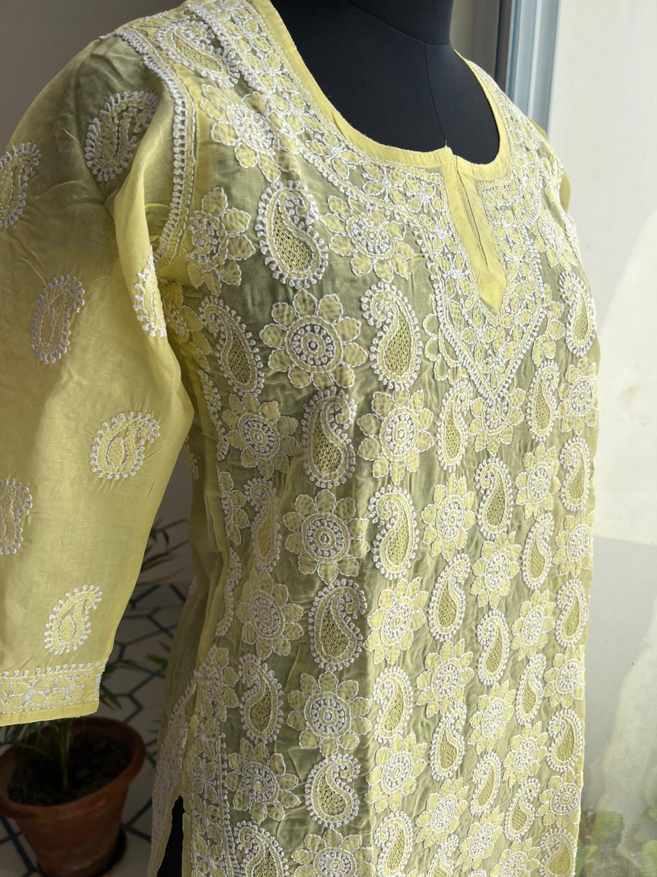 Lemon Yellow Kurta with Jaaliwork