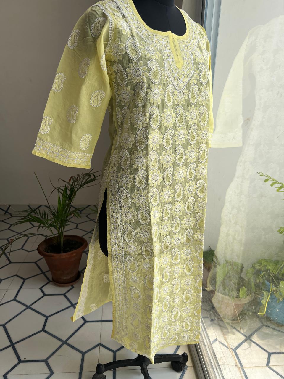 Lemon Yellow Kurta with Jaaliwork