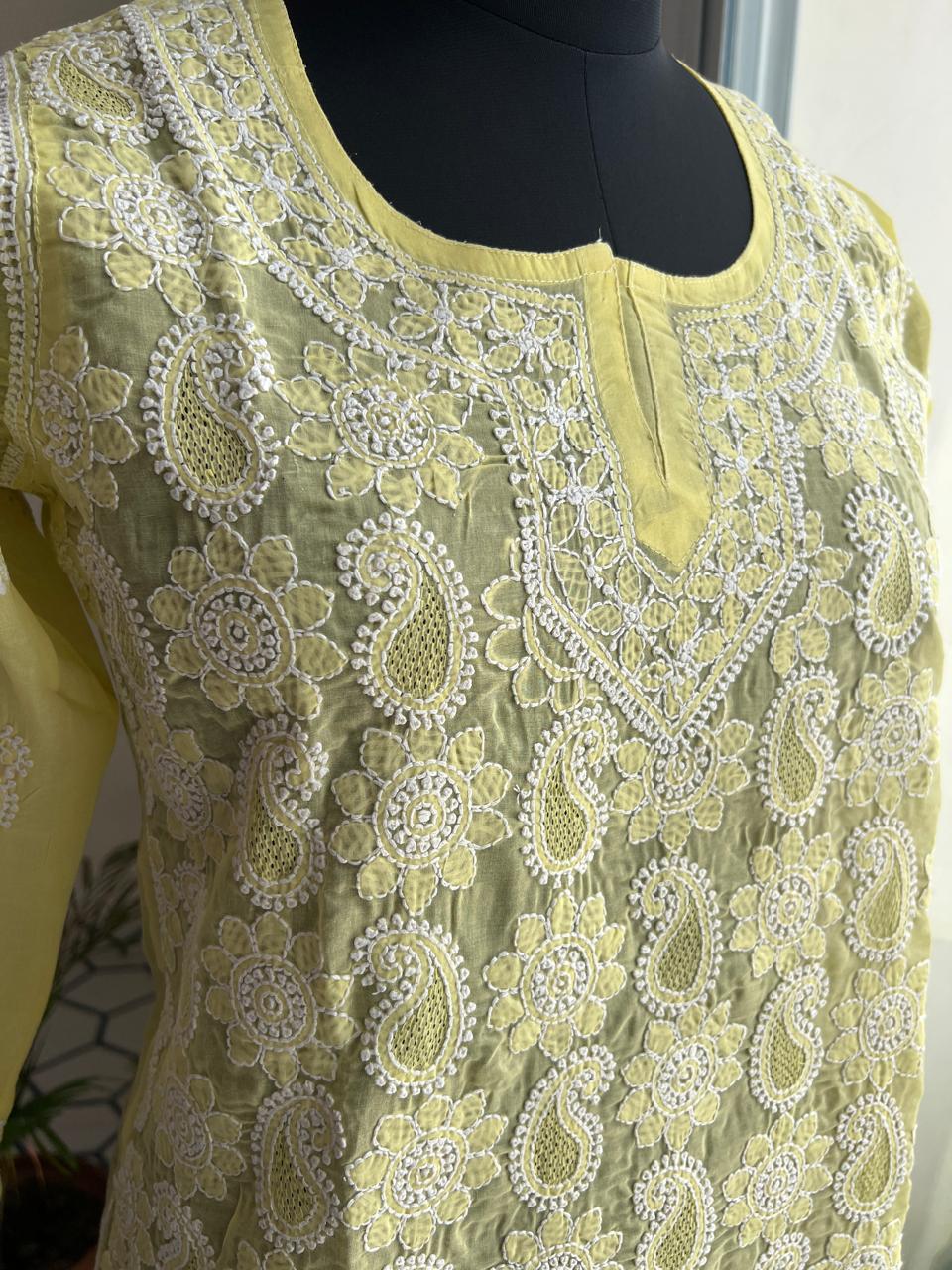 Lemon Yellow Kurta with Jaaliwork