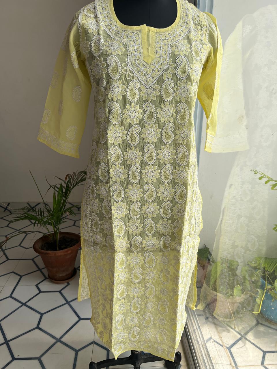 Lemon Yellow Kurta with Jaaliwork
