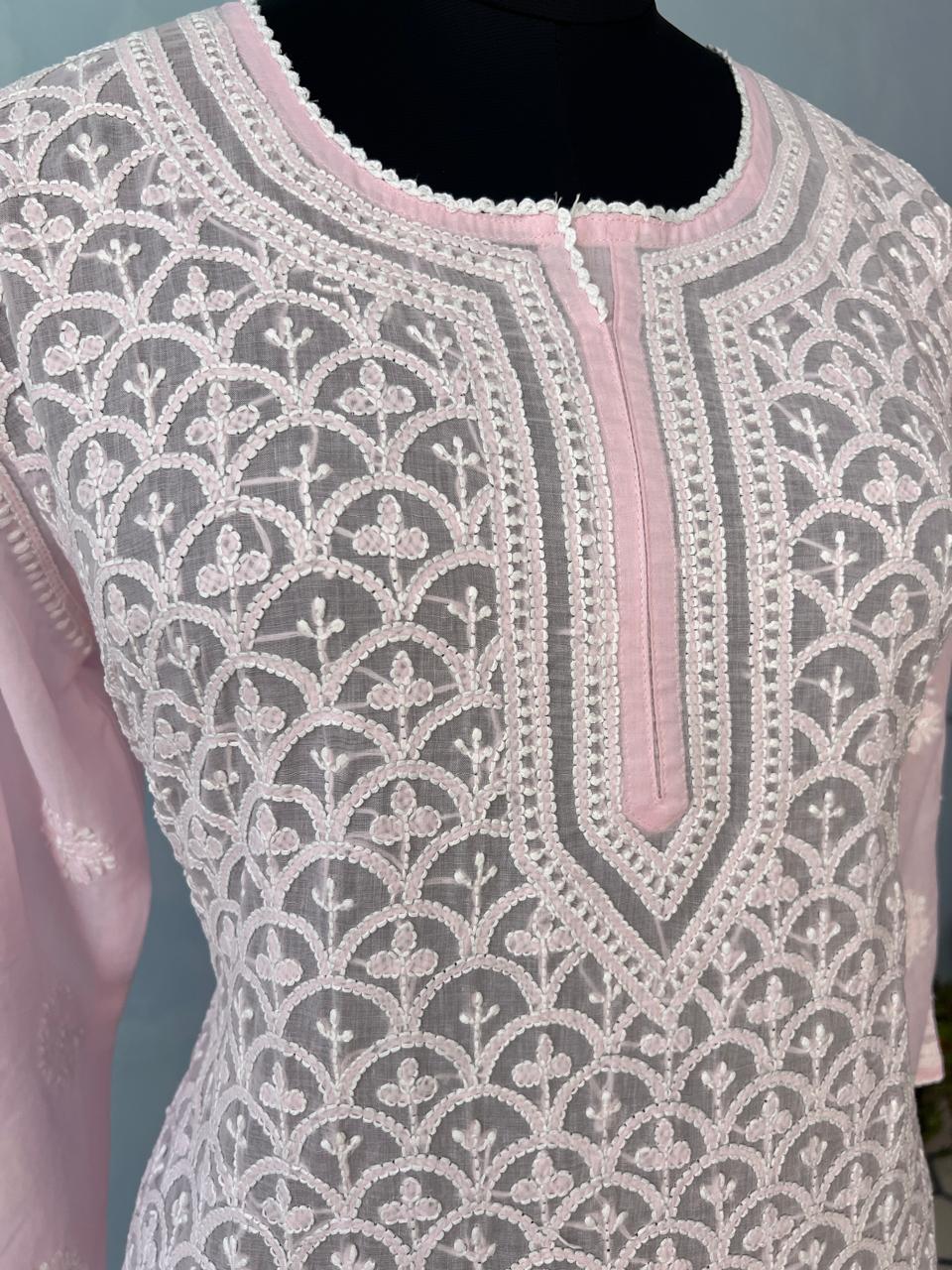 Pink Cotton Handwork kurti