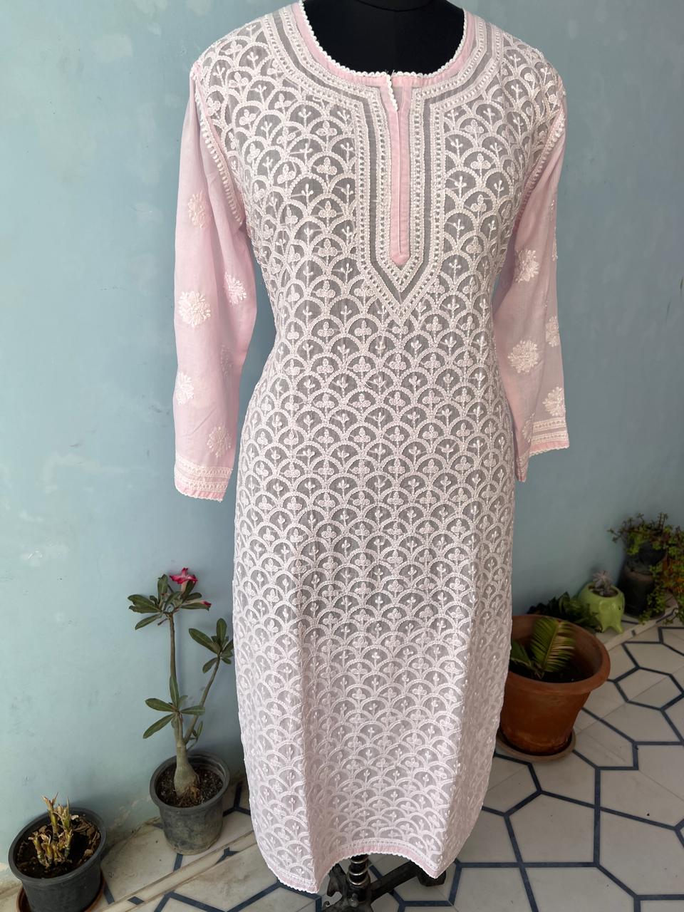 Pink Cotton Handwork kurti