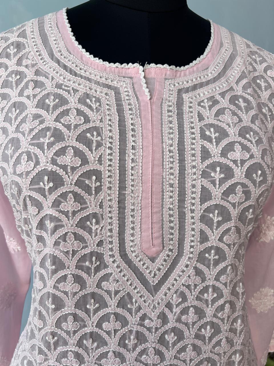 Pink Cotton Handwork kurti