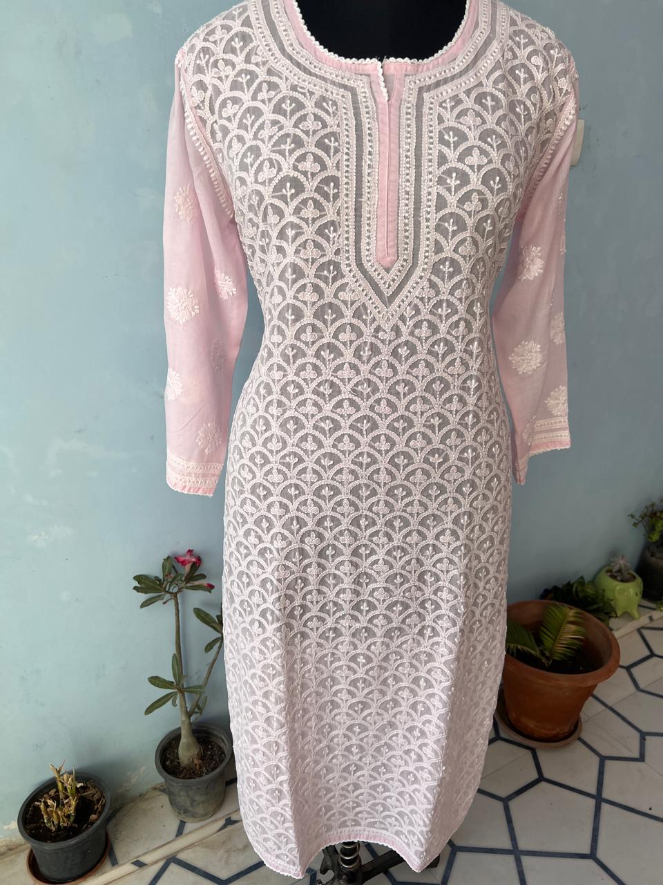 Pink Cotton Handwork kurti