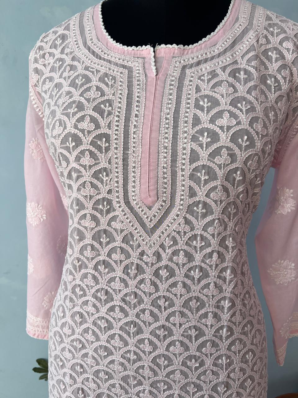 Pink Cotton Handwork kurti