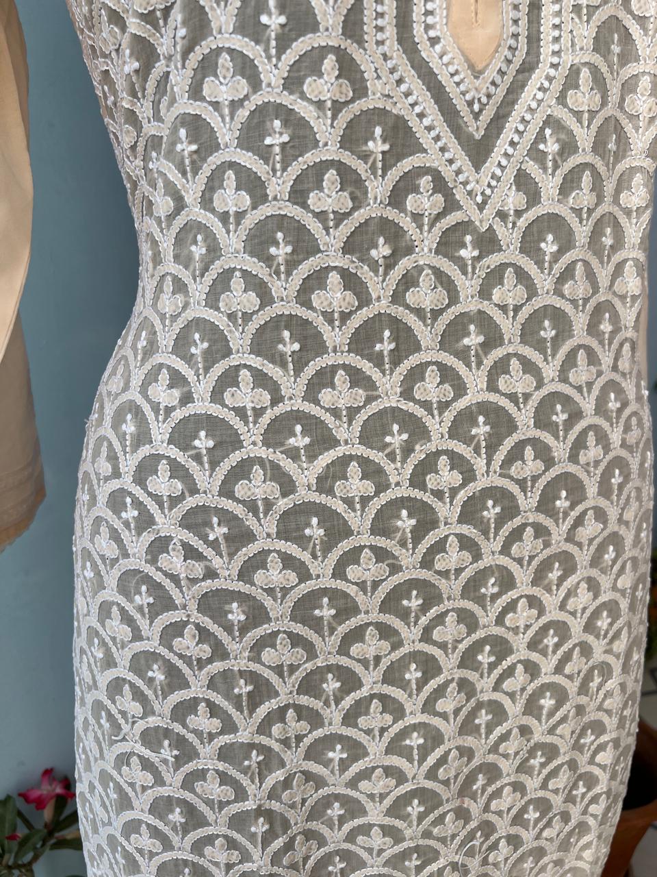 Light Beige Color soft cotton fish scale Ready to wear Kurti