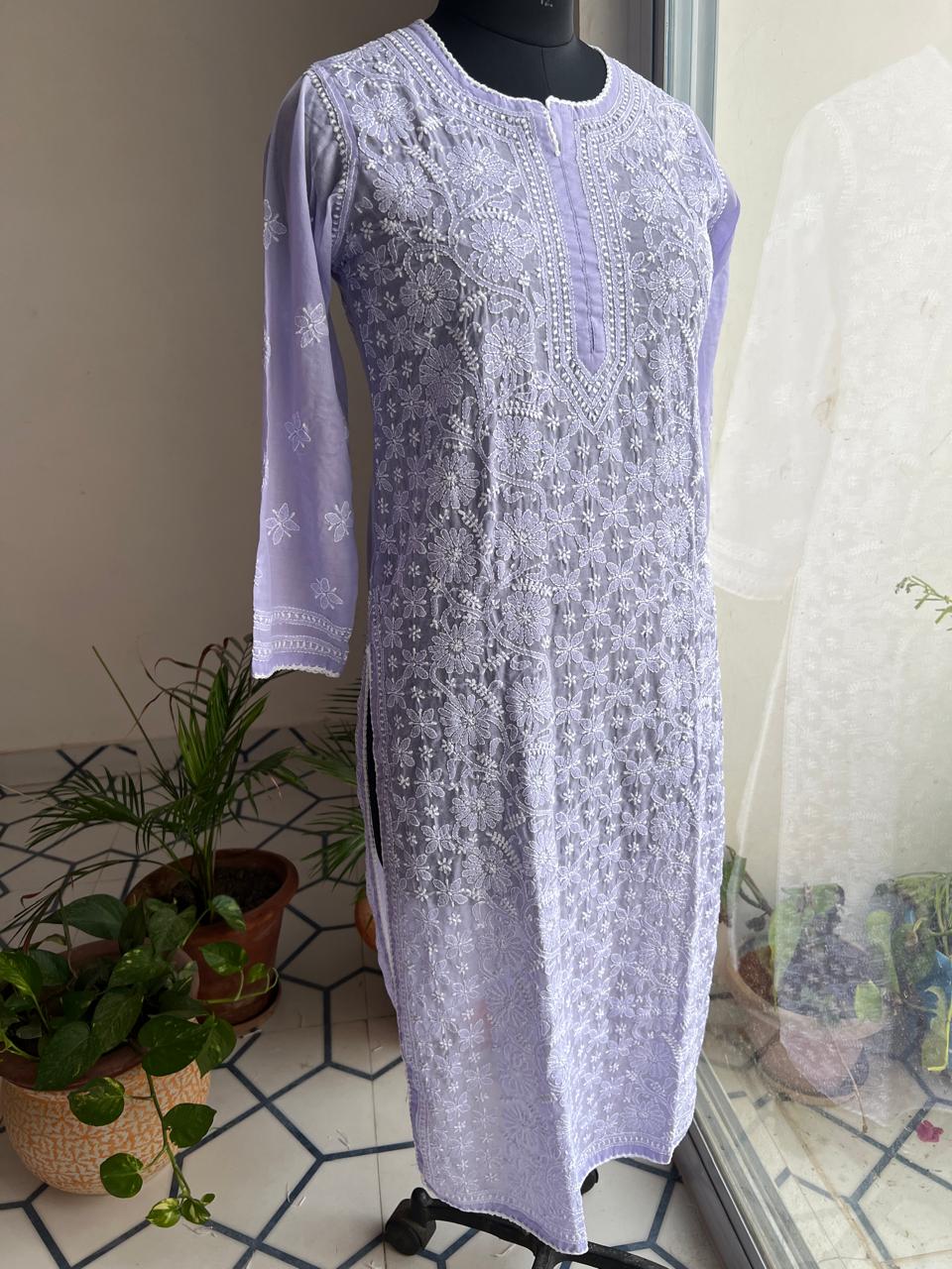 Lavender Cotton Hand embroidered Kurti