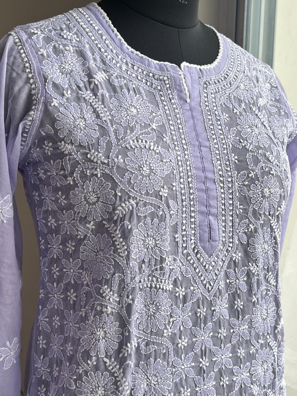 Lavender Cotton Hand embroidered Kurti