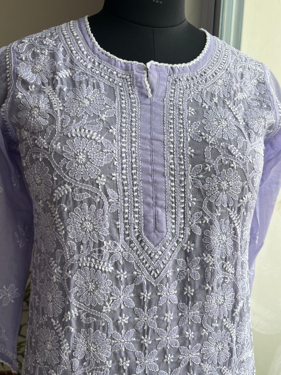 Lavender Cotton Hand embroidered Kurti