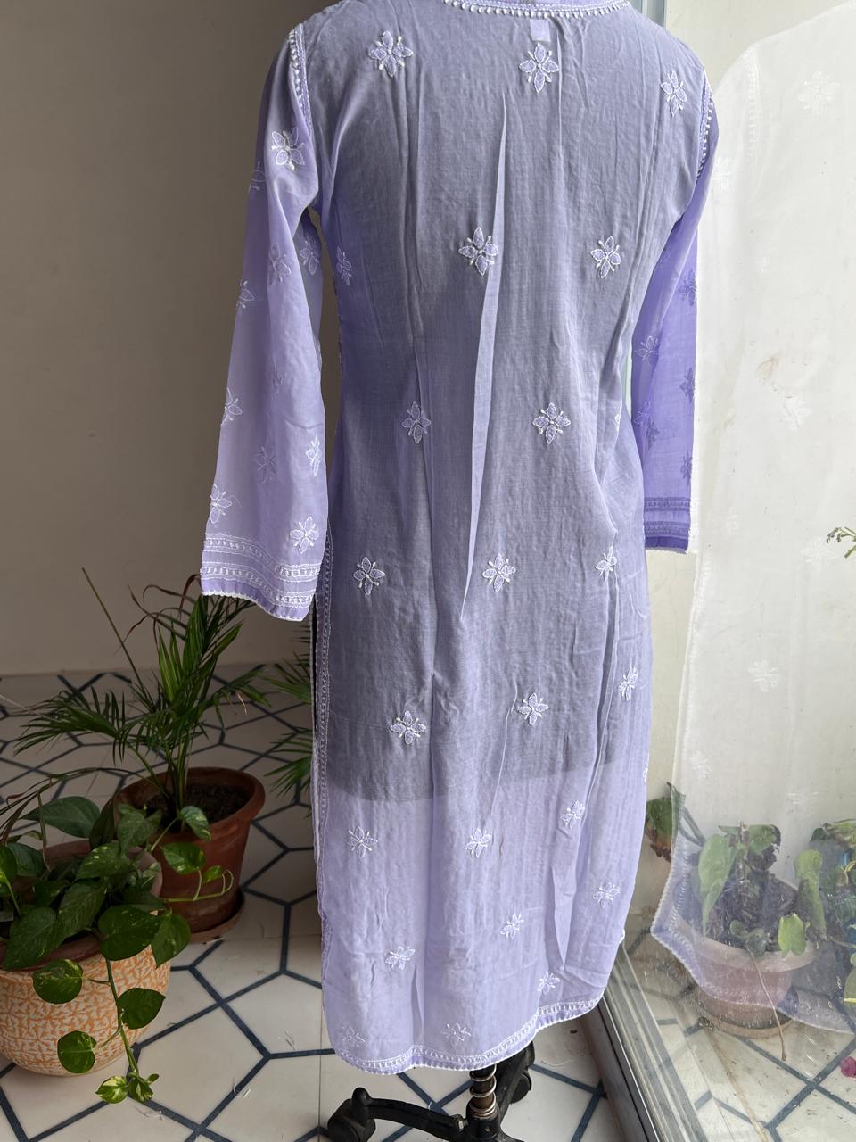 Lavender Cotton Hand embroidered Kurti
