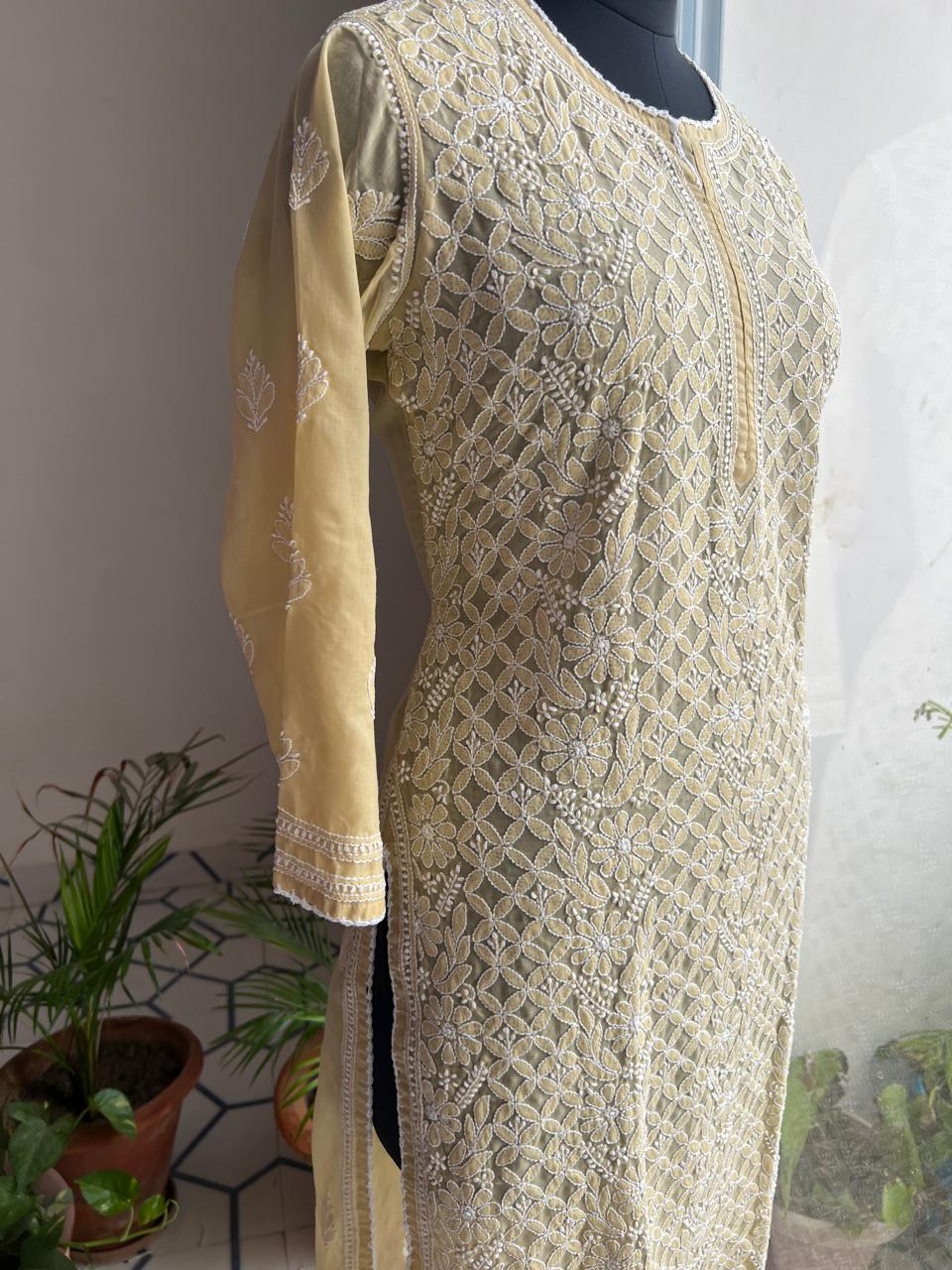 Earthy Brown Color hand embroidered Kurti