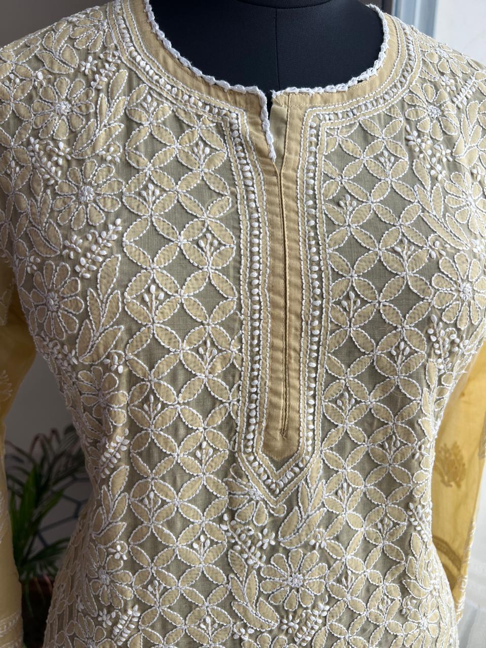 Earthy Brown Color hand embroidered Kurti