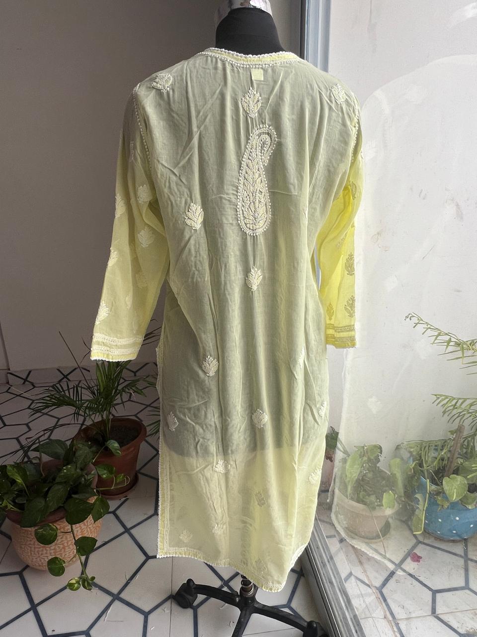 Lemon Cotton Hand Embroidered Kurti