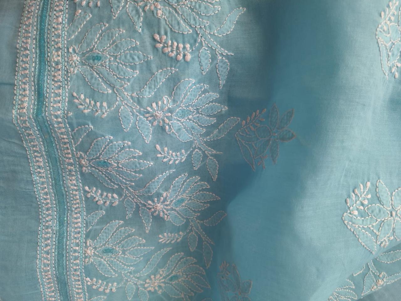 Sitara Sky blue Cotton Hand embroidered kurta with Sequins