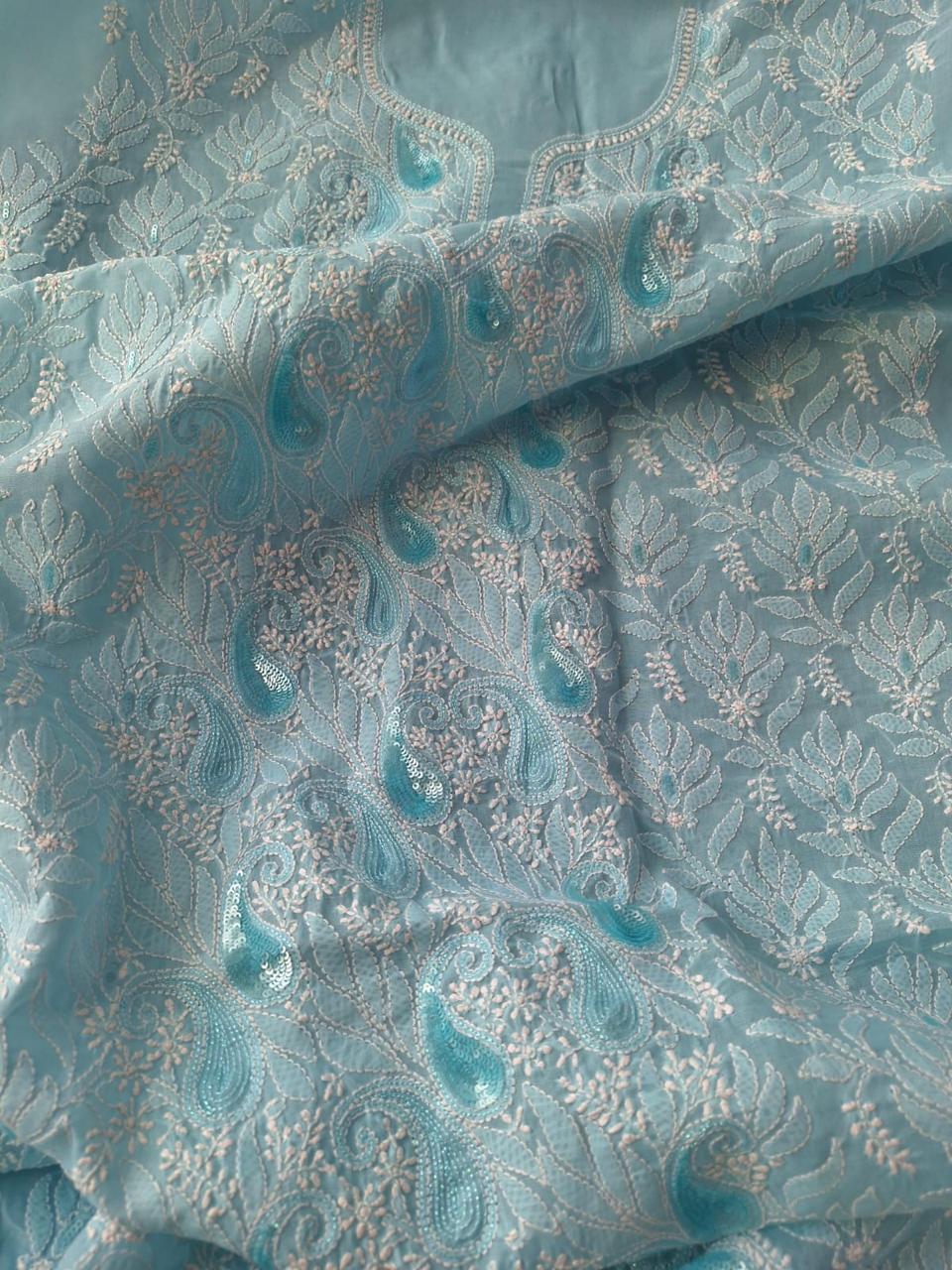 Sitara Sky blue Cotton Hand embroidered kurta with Sequins