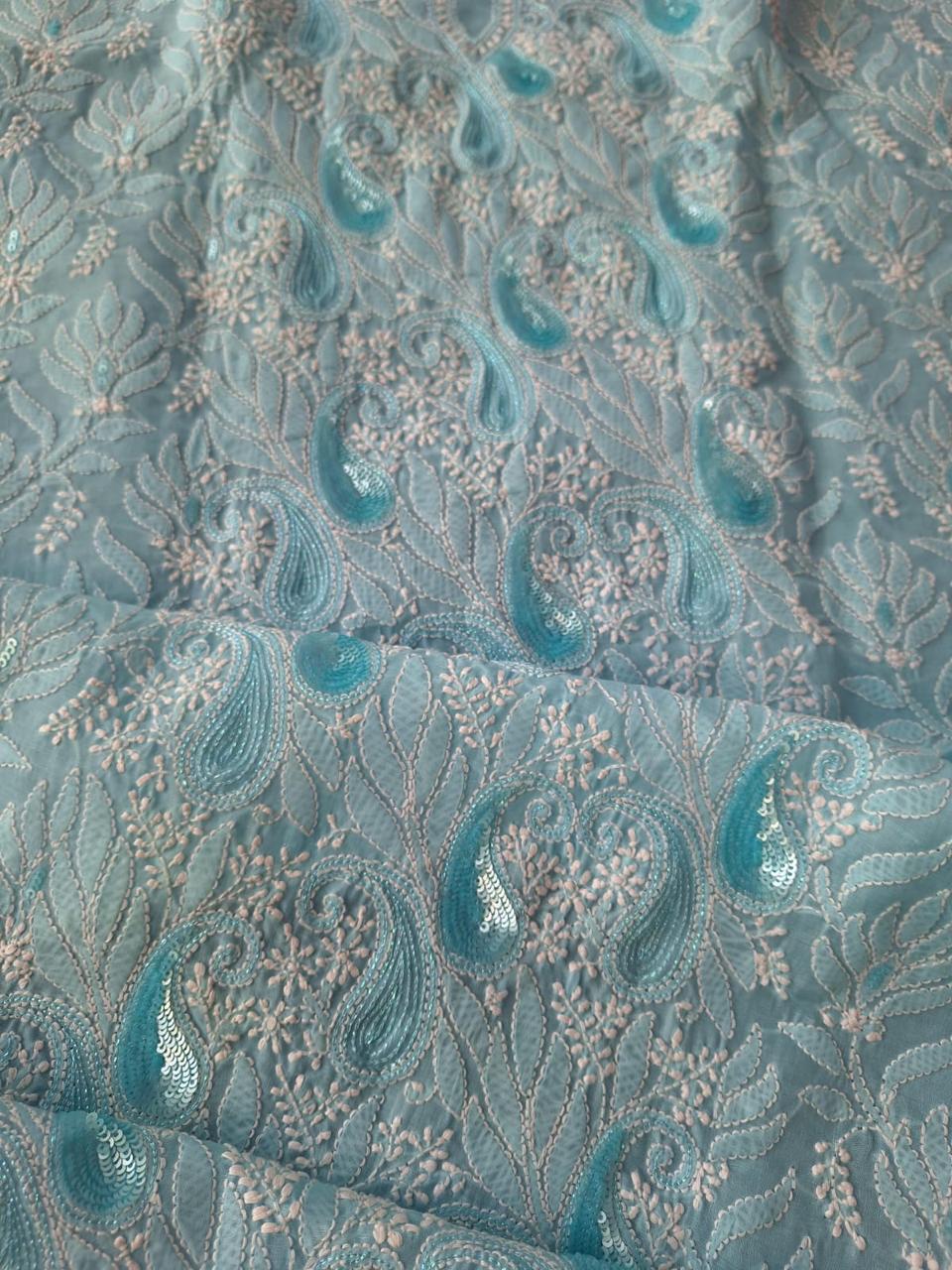 Sitara Sky blue Cotton Hand embroidered kurta with Sequins