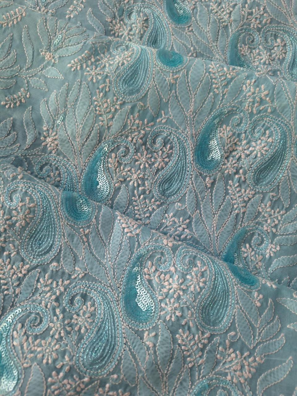 Sitara Sky blue Cotton Hand embroidered kurta with Sequins