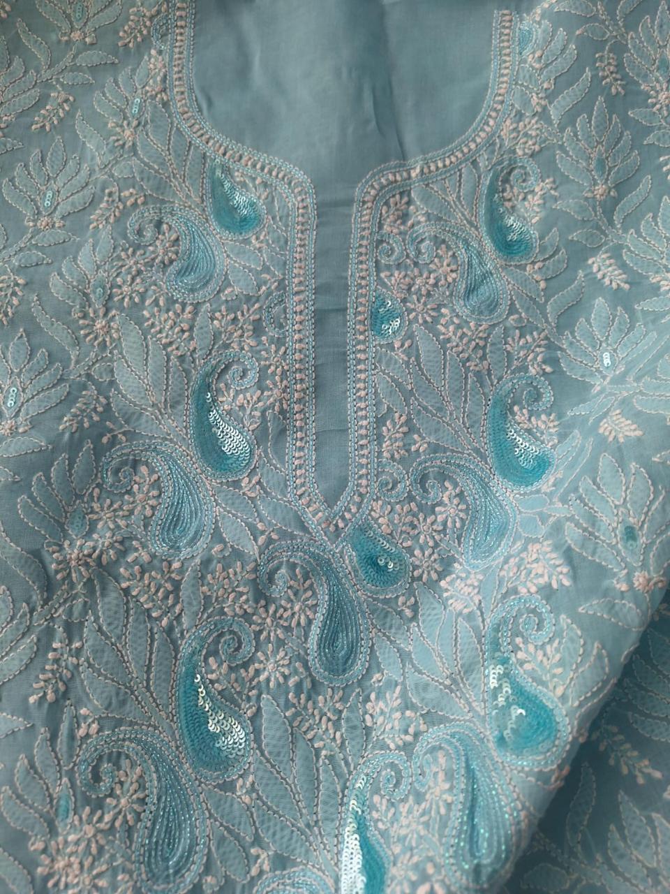 Sitara Sky blue Cotton Hand embroidered kurta with Sequins