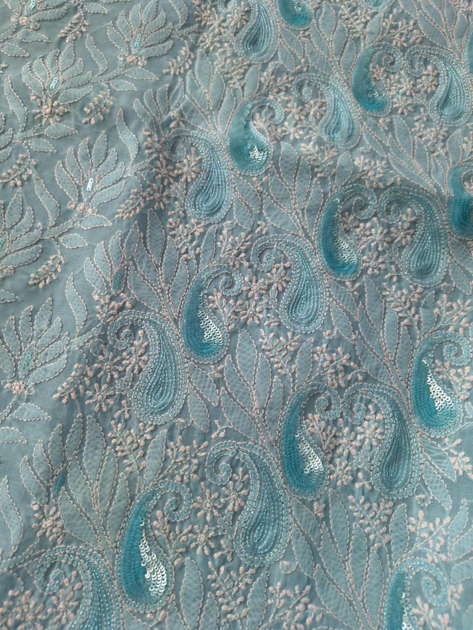 Sitara Sky blue Cotton Hand embroidered kurta with Sequins