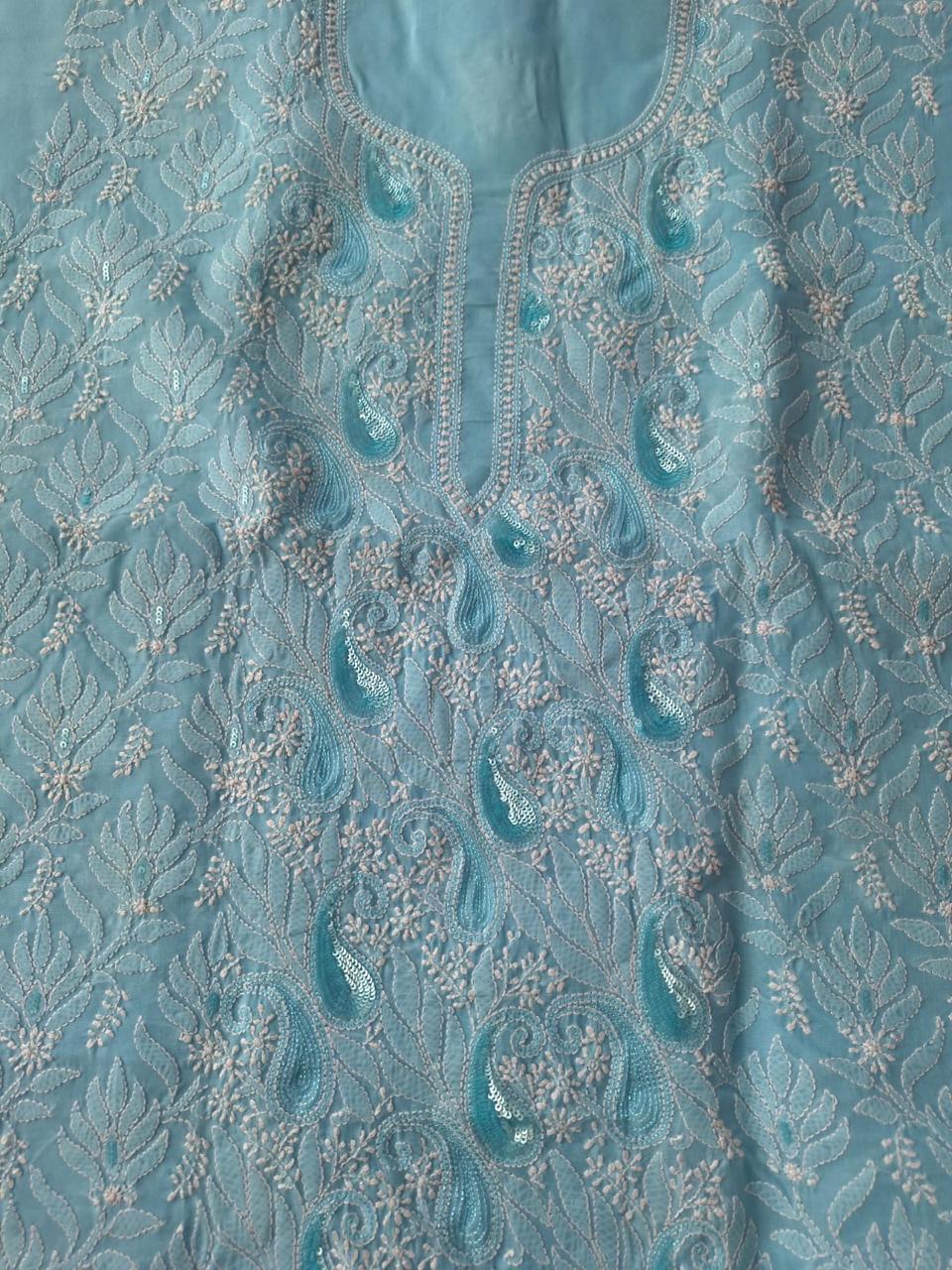 Sitara Sky blue Cotton Hand embroidered kurta with Sequins