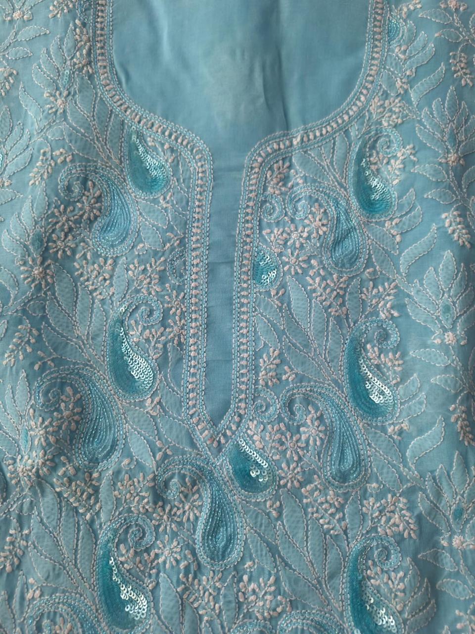 Sitara Sky blue Cotton Hand embroidered kurta with Sequins